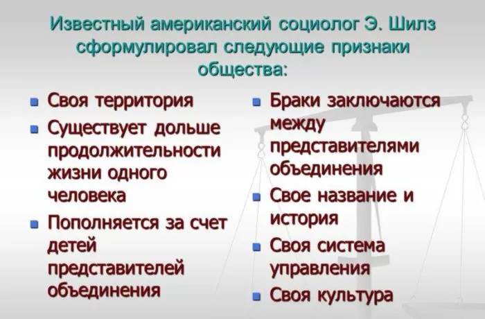 Рис. 2. Признаки общества по Э. Шилз