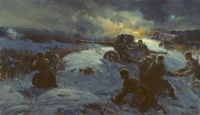 Рис. 3. Ночной бой. Автор Ф. П. Усыпенко