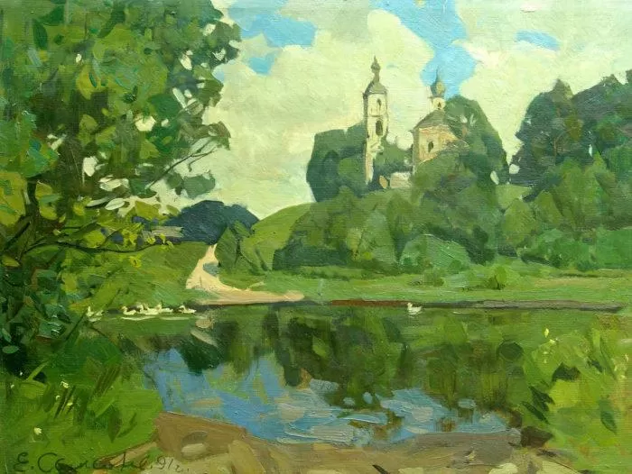 Рис. 3. Село Пречистое. Художник Е. И. Самсонов. 1991