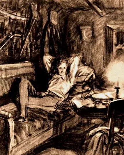 Рис. 5. Печорин на диване. Д. А. Шмаринов. 1941 год
