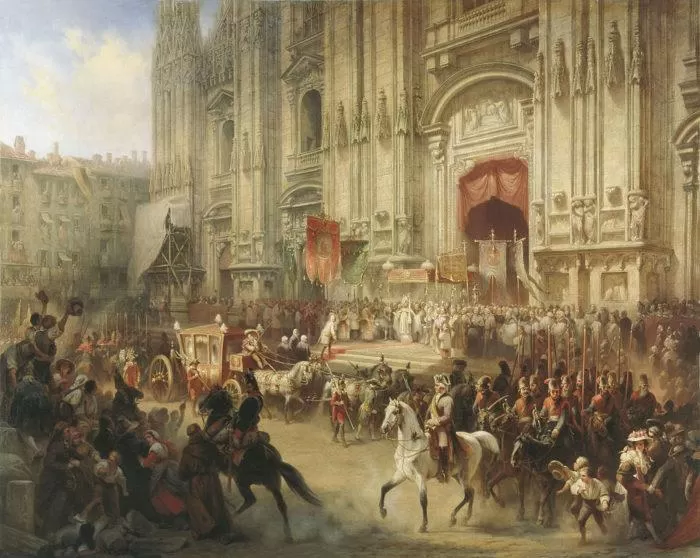Рис. 5. Торжественная встреча Суворова в Милане в апреле 1799 года. Художник А. Шарлемань