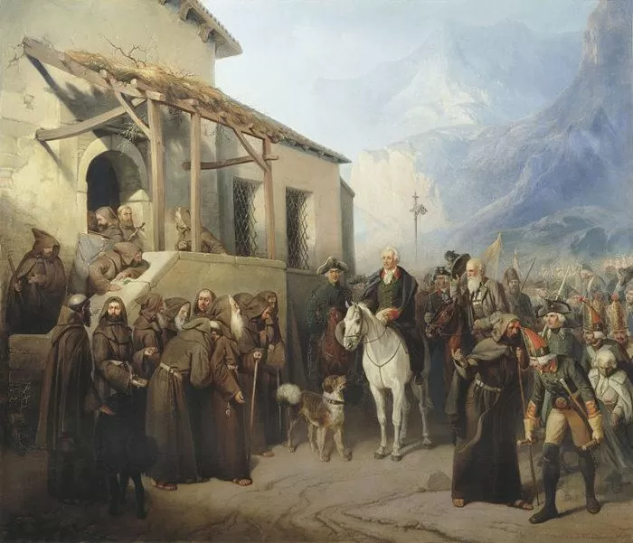 Рис. 8. Фельдмаршал Суворов на вершине Сен-Готарда. А. И. Шарлемань. 1799 год