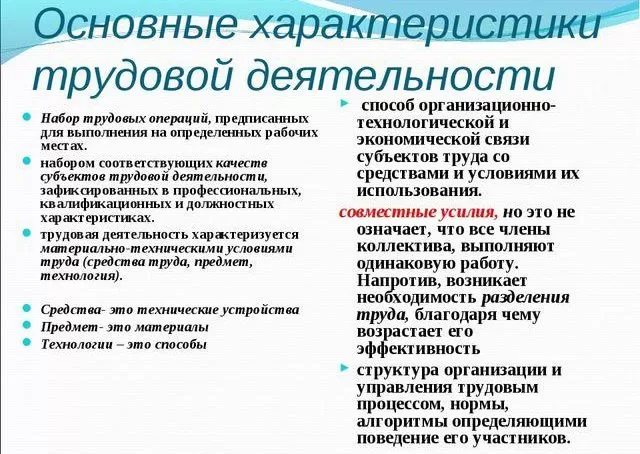 Рис. 1. Основные характеристики трудовой деятельности