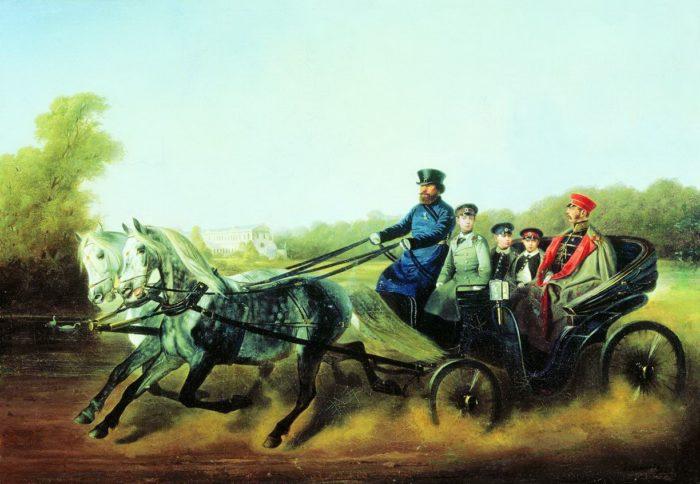 Рис. 6. «Катание в коляске Александр II с детьми». Н.Е. Сверчков